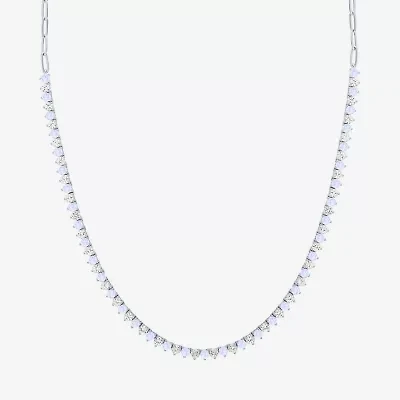 Womens White Opal Sterling Silver 16 Inch Tennis Necklace