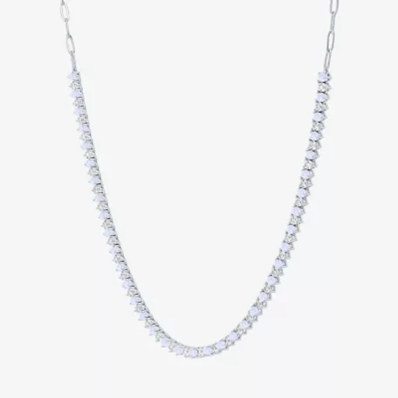 Womens White Opal Sterling Silver 16 Inch Tennis Necklace