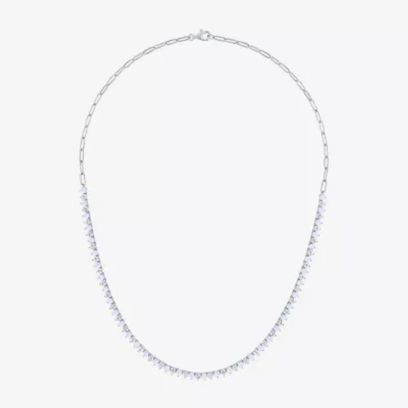 Womens White Opal Sterling Silver 16 Inch Tennis Necklace