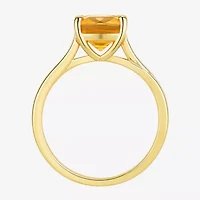 Womens Genuine Yellow Citrine 14K Gold Over Silver Cushion Side Stone Cocktail Ring