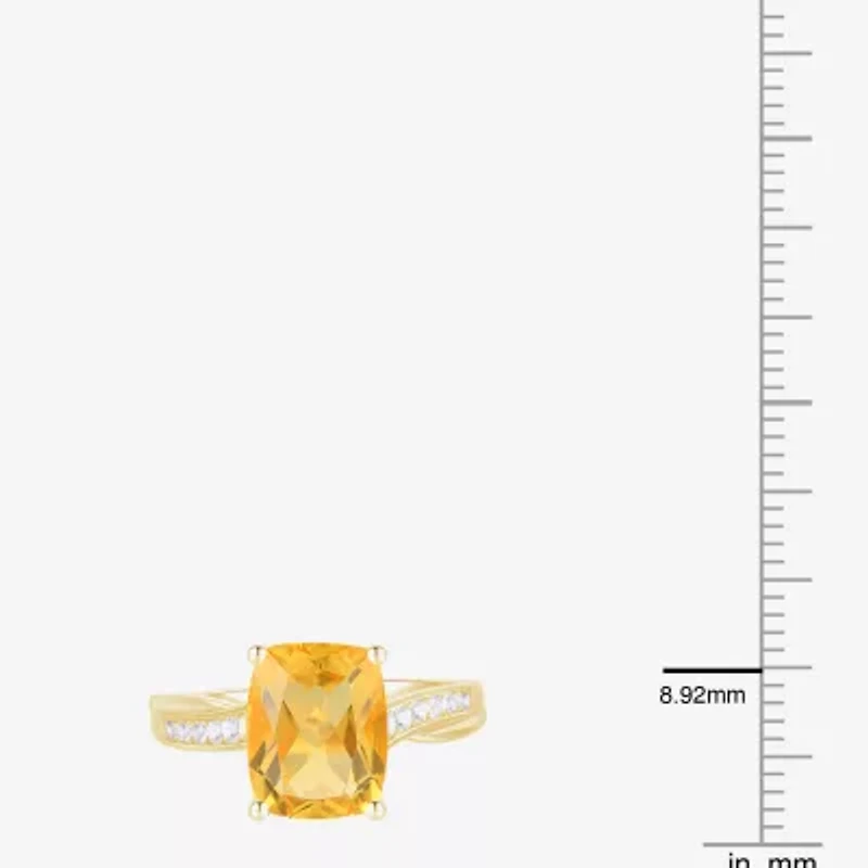 Womens Genuine Yellow Citrine 14K Gold Over Silver Cushion Side Stone Cocktail Ring