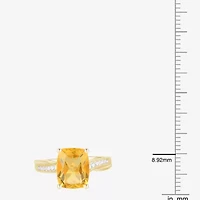 Womens Genuine Yellow Citrine 14K Gold Over Silver Cushion Side Stone Cocktail Ring