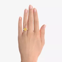 Womens Genuine Yellow Citrine 14K Gold Over Silver Cushion Side Stone Cocktail Ring