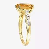 Womens Genuine Yellow Citrine 14K Gold Over Silver Cushion Side Stone Cocktail Ring
