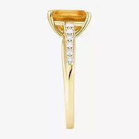 Womens Genuine Yellow Citrine 14K Gold Over Silver Cushion Side Stone Cocktail Ring