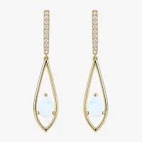 Womens Lab Created White Opal 14K Gold Over Silver Pear Round Drop Earrings