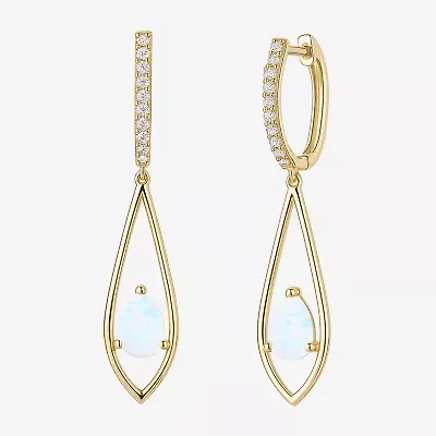 Womens Lab Created White Opal 14K Gold Over Silver Pear Round Drop Earrings