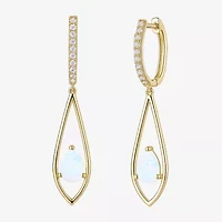 Womens Lab Created White Opal 14K Gold Over Silver Pear Round Drop Earrings