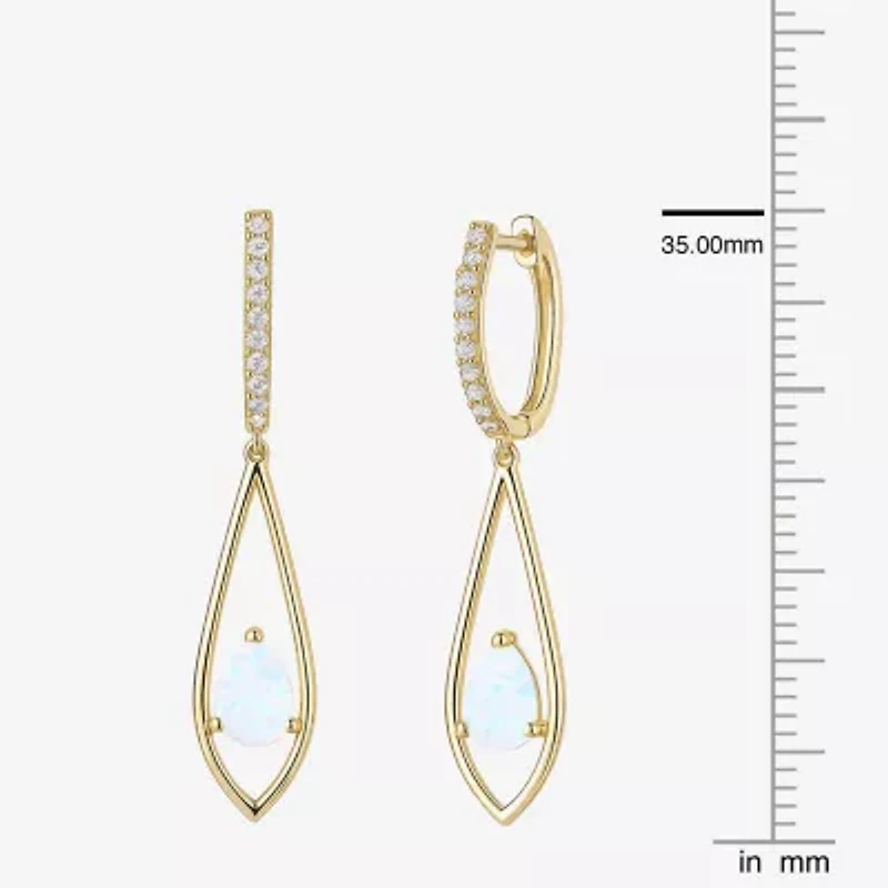 Womens Lab Created White Opal 14K Gold Over Silver Pear Round Drop Earrings
