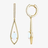 Womens Lab Created White Opal 14K Gold Over Silver Pear Round Drop Earrings