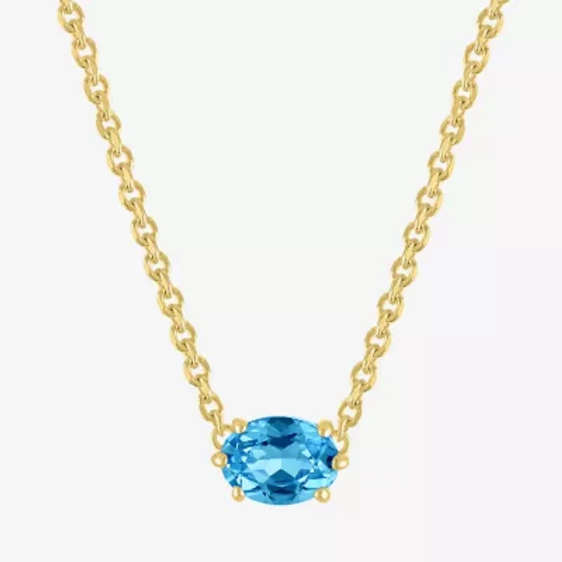 Womens Genuine Blue Topaz 14K Gold Over Silver Oval 16 Inch Pendant Necklace