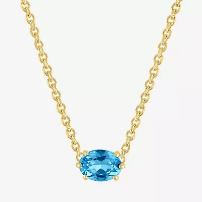 Womens Genuine Blue Topaz 14K Gold Over Silver Oval 16 Inch Pendant Necklace