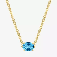 Womens Genuine Blue Topaz 14K Gold Over Silver Oval 16 Inch Pendant Necklace