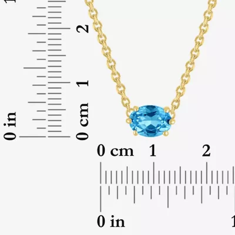 Womens Genuine Blue Topaz 14K Gold Over Silver Oval 16 Inch Pendant Necklace