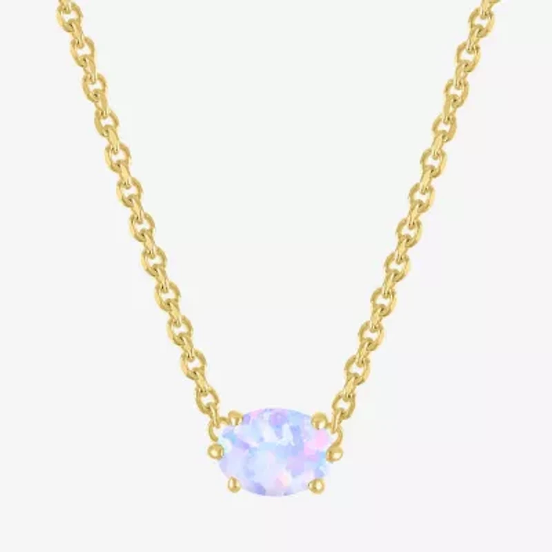 Womens Lab Created Multi Color Opal 14K Gold Over Silver Oval 16 Inch Pendant Necklace