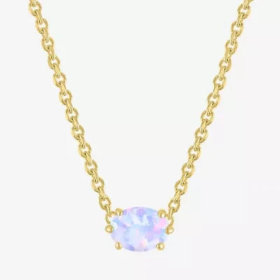 Womens Lab Created Multi Color Opal 14K Gold Over Silver Oval 16 Inch Pendant Necklace