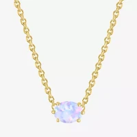 Womens Lab Created Multi Color Opal 14K Gold Over Silver Oval 16 Inch Pendant Necklace