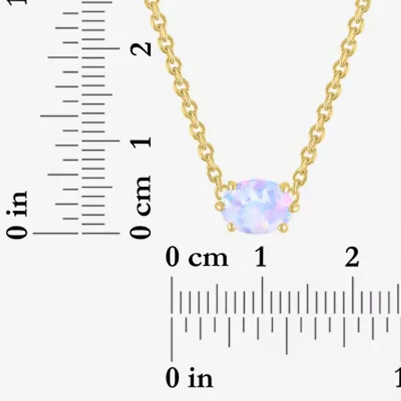 Womens Lab Created Multi Color Opal 14K Gold Over Silver Oval 16 Inch Pendant Necklace