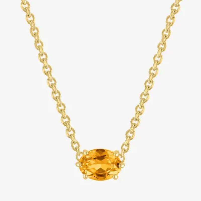 Womens Lab Created Yellow Citrine 14K Gold Over Silver Oval 16 Inch Pendant Necklace
