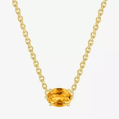 Womens Lab Created Yellow Citrine 14K Gold Over Silver Oval 16 Inch Pendant Necklace