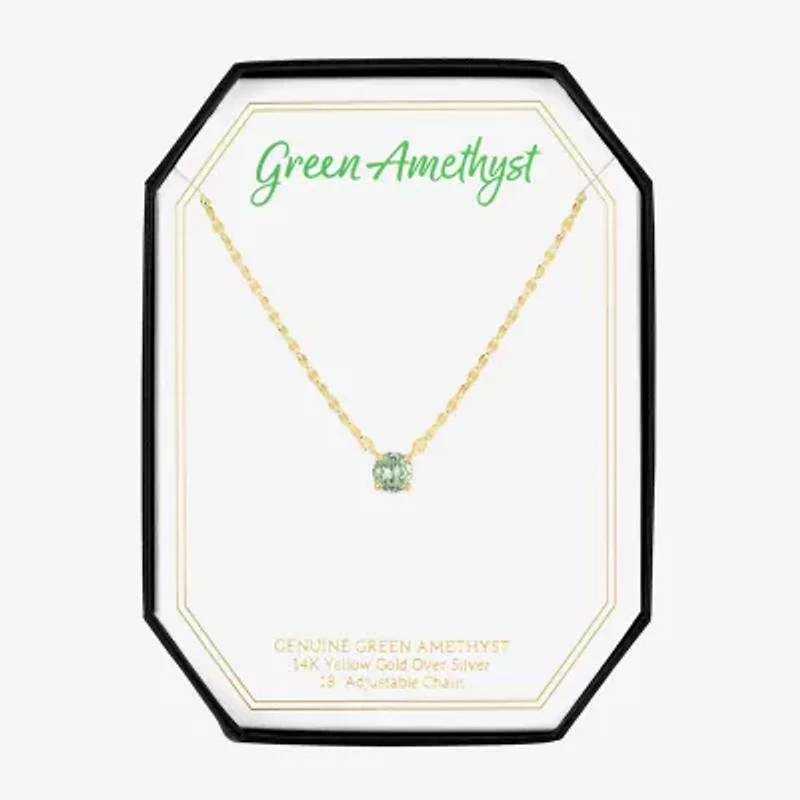 Womens Genuine Green Amethyst 14K Gold Over Silver Round 16 Inch Pendant Necklace
