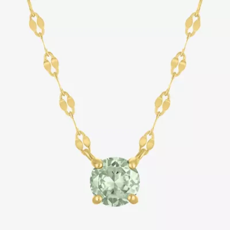 Womens Genuine Green Amethyst 14K Gold Over Silver Round 16 Inch Pendant Necklace