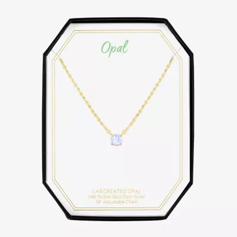 Womens Lab Created Multi Color Opal 14K Gold Over Silver Round 16 Inch Pendant Necklace