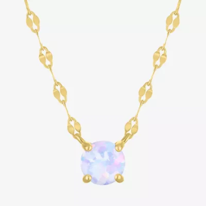 Womens Lab Created Multi Color Opal 14K Gold Over Silver Round 16 Inch Pendant Necklace