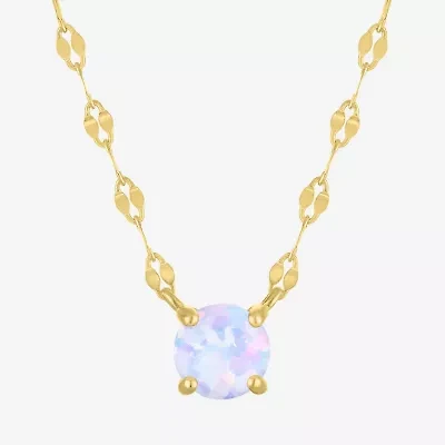 Womens Lab Created Multi Color Opal 14K Gold Over Silver Round 16 Inch Pendant Necklace