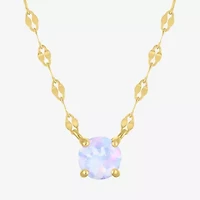 Womens Lab Created Multi Color Opal 14K Gold Over Silver Round 16 Inch Pendant Necklace