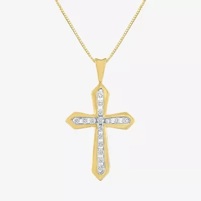 (G-H Womens 1/3 CT. T.W. Lab Grown White Diamond 10K Gold Cross 16 Inch Pendant Necklace