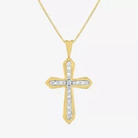 (G-H Womens 1/3 CT. T.W. Lab Grown White Diamond 10K Gold Cross 16 Inch Pendant Necklace