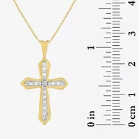 (G-H Womens 1/3 CT. T.W. Lab Grown White Diamond 10K Gold Cross 16 Inch Pendant Necklace