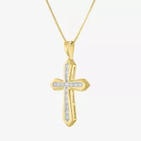 (G-H Womens 1/3 CT. T.W. Lab Grown White Diamond 10K Gold Cross 16 Inch Pendant Necklace