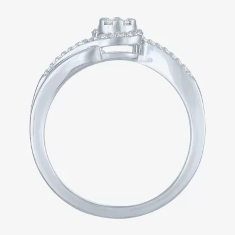 Womens 1/ CT. T.W. Lab Grown White Diamond Sterling Silver Crossover Engagement Ring