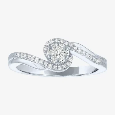 Womens 1/ CT. T.W. Lab Grown White Diamond Sterling Silver Crossover Engagement Ring