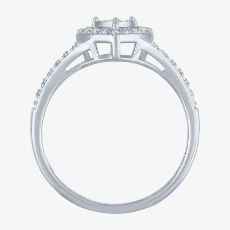 Womens 1/4 CT. T.W. Lab Grown White Diamond Sterling Silver Crossover Engagement Ring