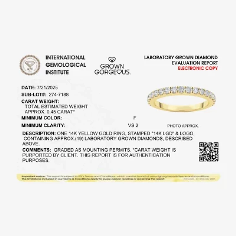 Grown Gorgeous (F, Vs2) Womens 1/2 CT. T.W. Lab White Diamond 14K Gold or Platinum Wedding Band