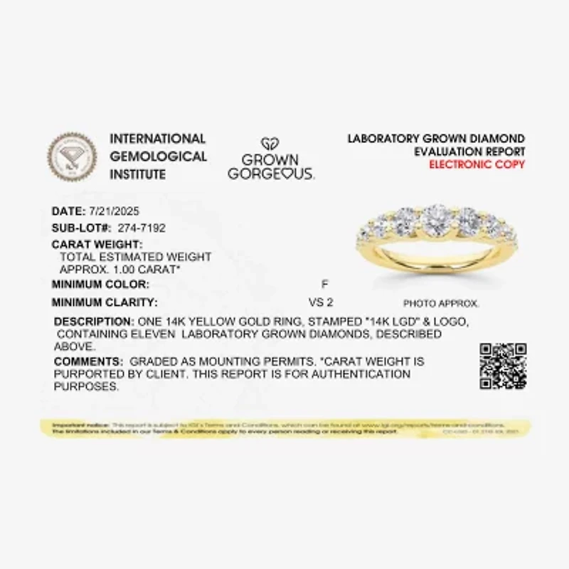 Grown Gorgeous Womens 2.5MM 1 CT. T.W. Lab Grown White Diamond 14K White Gold Anniversary Wedding Band