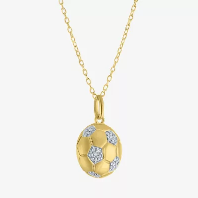 (G-H / Si2-I1) Soccer Ball Womens Diamond Accent Lab Grown White Diamond Accent 14K Gold Over Silver 16 Inch Pendant Necklace