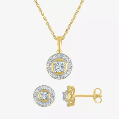 (G-H, Si2-I1) Womens 1/7 CT. T.W. Lab Grown White Diamond 14K Gold Over Silver Round 2-pc. Jewelry Set
