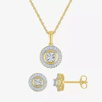 (G-H, Si2-I1) Womens 1/7 CT. T.W. Lab Grown White Diamond 14K Gold Over Silver Round 2-pc. Jewelry Set