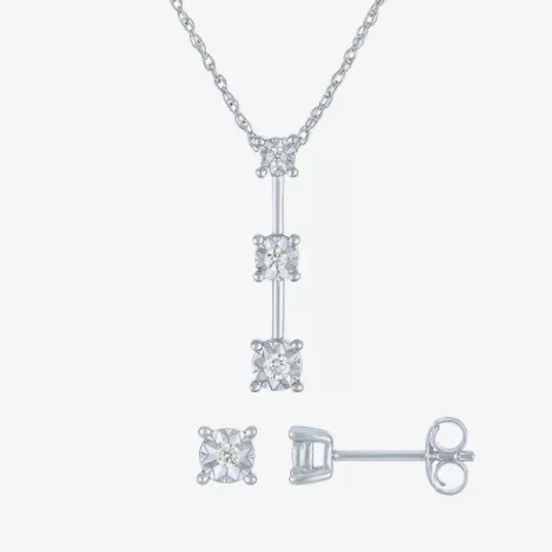 (G-H, Si2-I1) Womens 1/8 CT. T.W. Lab Grown White Diamond Sterling Silver Round 2-pc. Jewelry Set