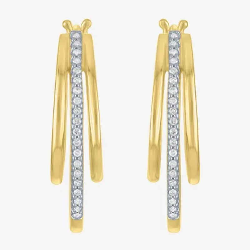 1/10 CT. T.W. Sterling Silver or 14K Gold Over Diamond Multi Hoop Earrings