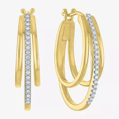 1/10 CT. T.W. Sterling Silver or 14K Gold Over Diamond Multi Hoop Earrings