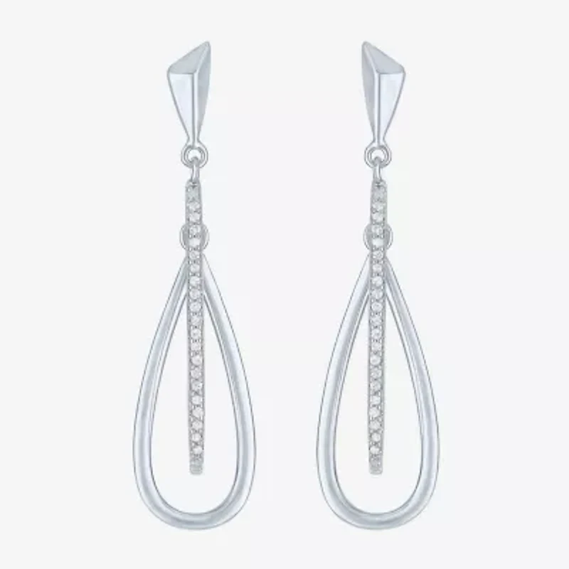 Womens 1/ CT. T.W. Natural White Diamond Sterling Silver Drop Earrings