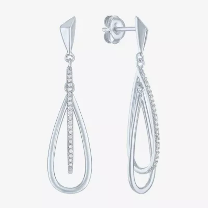 Womens 1/ CT. T.W. Natural White Diamond Sterling Silver Drop Earrings