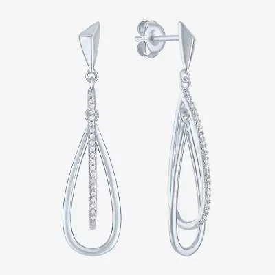 Womens 1/ CT. T.W. Natural White Diamond Sterling Silver Drop Earrings