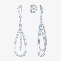Womens 1/ CT. T.W. Natural White Diamond Sterling Silver Drop Earrings