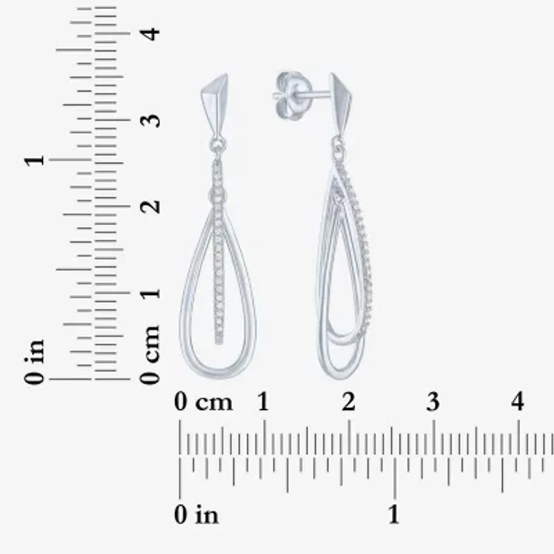 Womens 1/ CT. T.W. Natural White Diamond Sterling Silver Drop Earrings